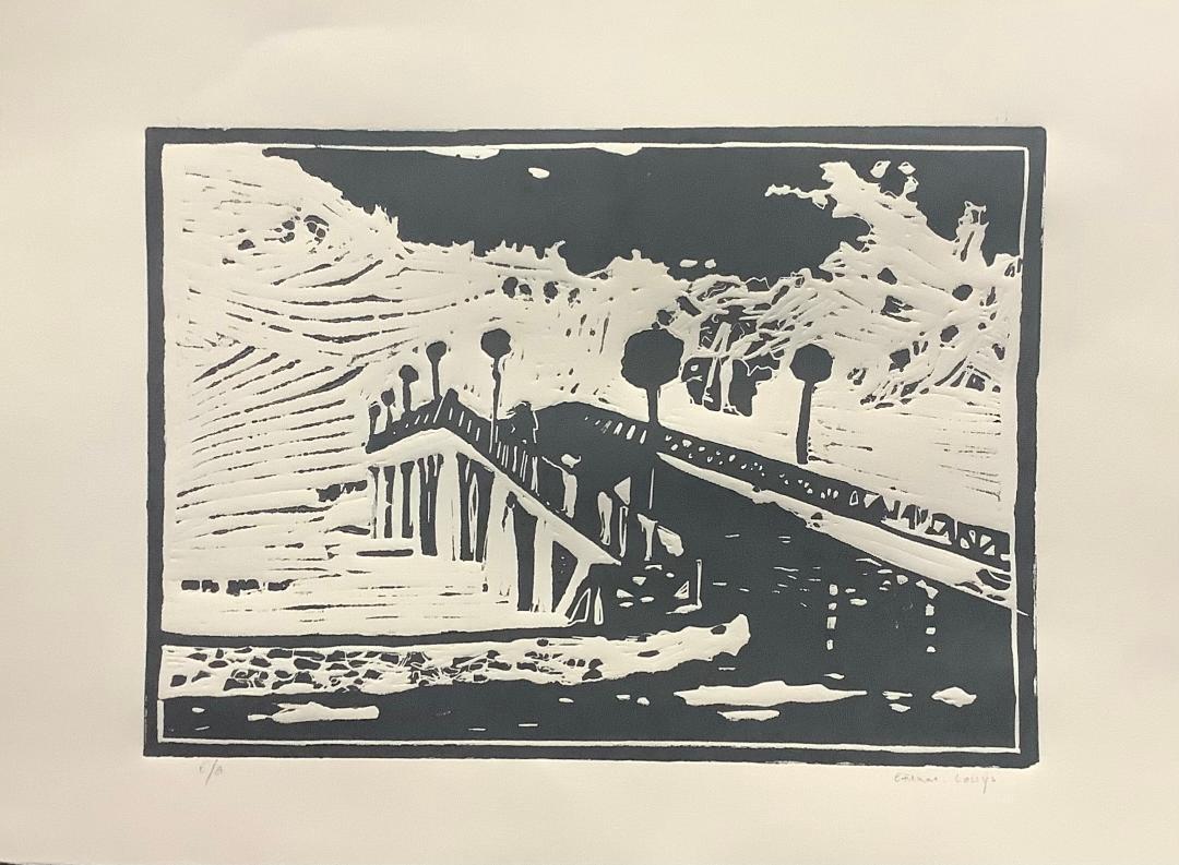 Pont en albanie- linogravure